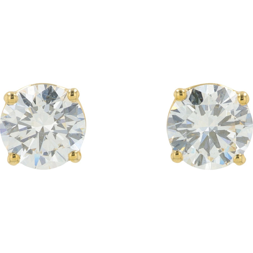 14K Yellow Gold 2 Carat Total Weight Lab Grown Diamond Stud Earrings with Four-Prong Set Round Brilliant Cut Diamonds - G Color VS1/VS2 Clarity