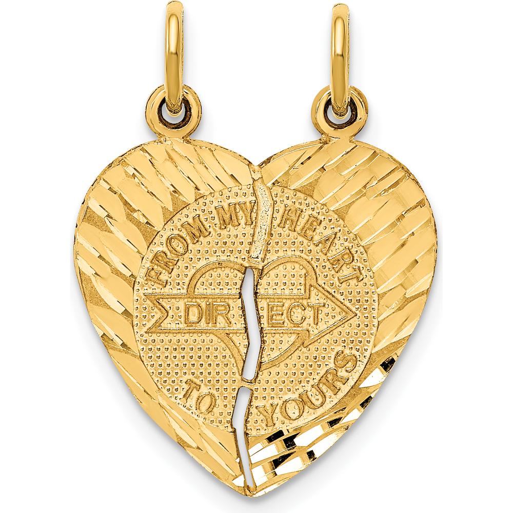 14K Yellow Gold 2-Piece Break-apart Diamond-Cut Heart Charm - "FROM MY HEART DIRECT TO YOURS" by Oro Pregiato