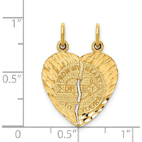 14K Yellow Gold 2-Piece Break-apart Diamond-Cut Heart Charm - "FROM MY HEART DIRECT TO YOURS" by Oro Pregiato