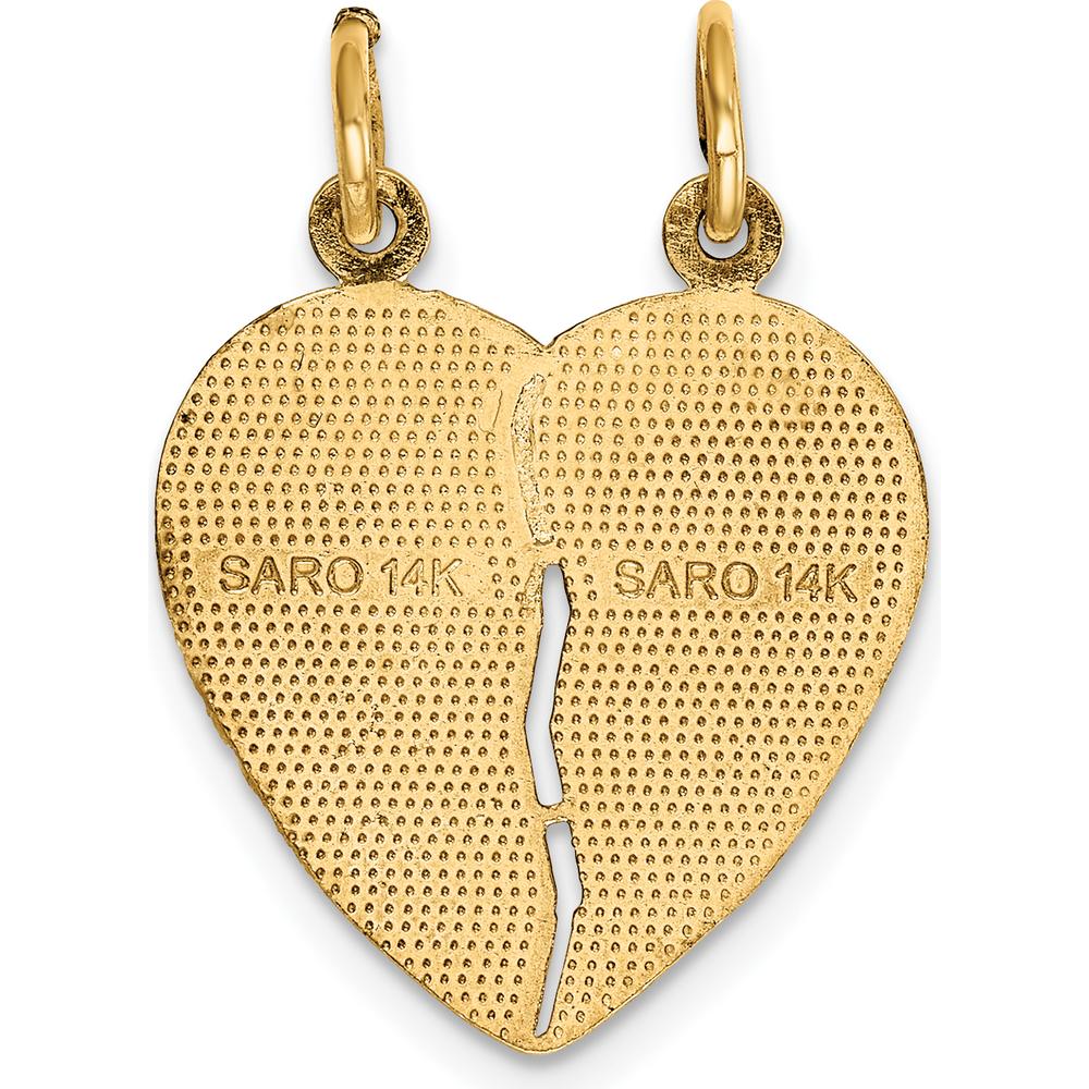 14K Yellow Gold 2-Piece Break-apart Diamond-Cut Heart Charm - "FROM MY HEART DIRECT TO YOURS" by Oro Pregiato