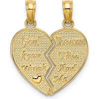 14K Yellow Gold 2-Piece Break-Apart "God Keep Watch Between Thee and Me" Heart Charm by Oro Pregiato