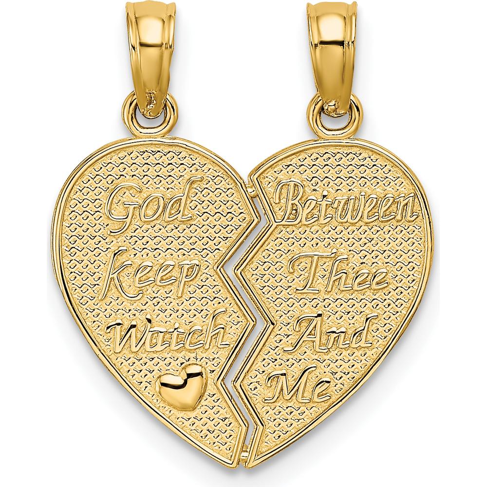 14K Yellow Gold 2-Piece Break-Apart "God Keep Watch Between Thee and Me" Heart Charm by Oro Pregiato