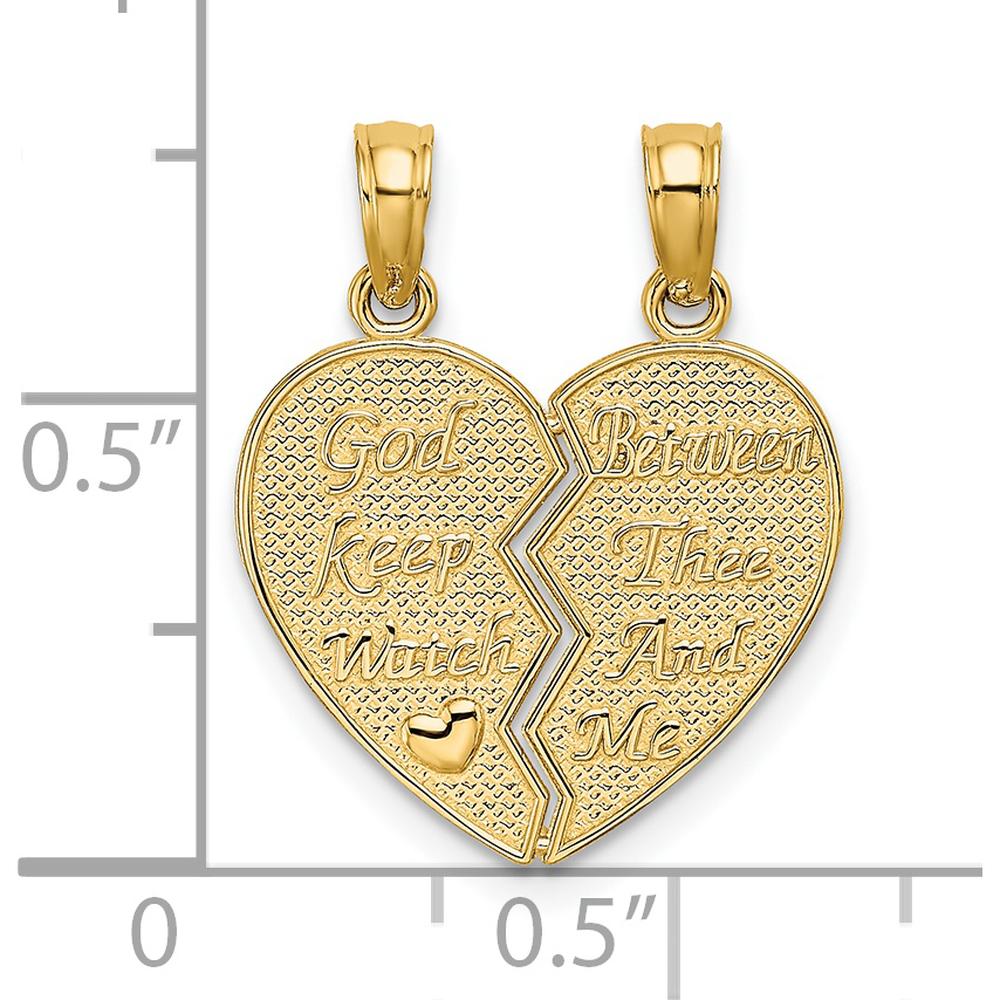 14K Yellow Gold 2-Piece Break-Apart "God Keep Watch Between Thee and Me" Heart Charm by Oro Pregiato