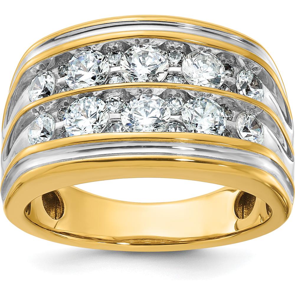 14K Yellow Gold 2-Row Diamond Band with Grooved Design - 2.00 Carats Total Diamond Weight by IBGoodman