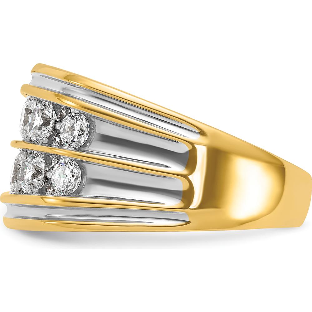 14K Yellow Gold 2-Row Diamond Band with Grooved Design - 2.00 Carats Total Diamond Weight by IBGoodman