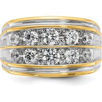 14K Yellow Gold 2-Row Diamond Band with Grooved Design - 2.00 Carats Total Diamond Weight by IBGoodman