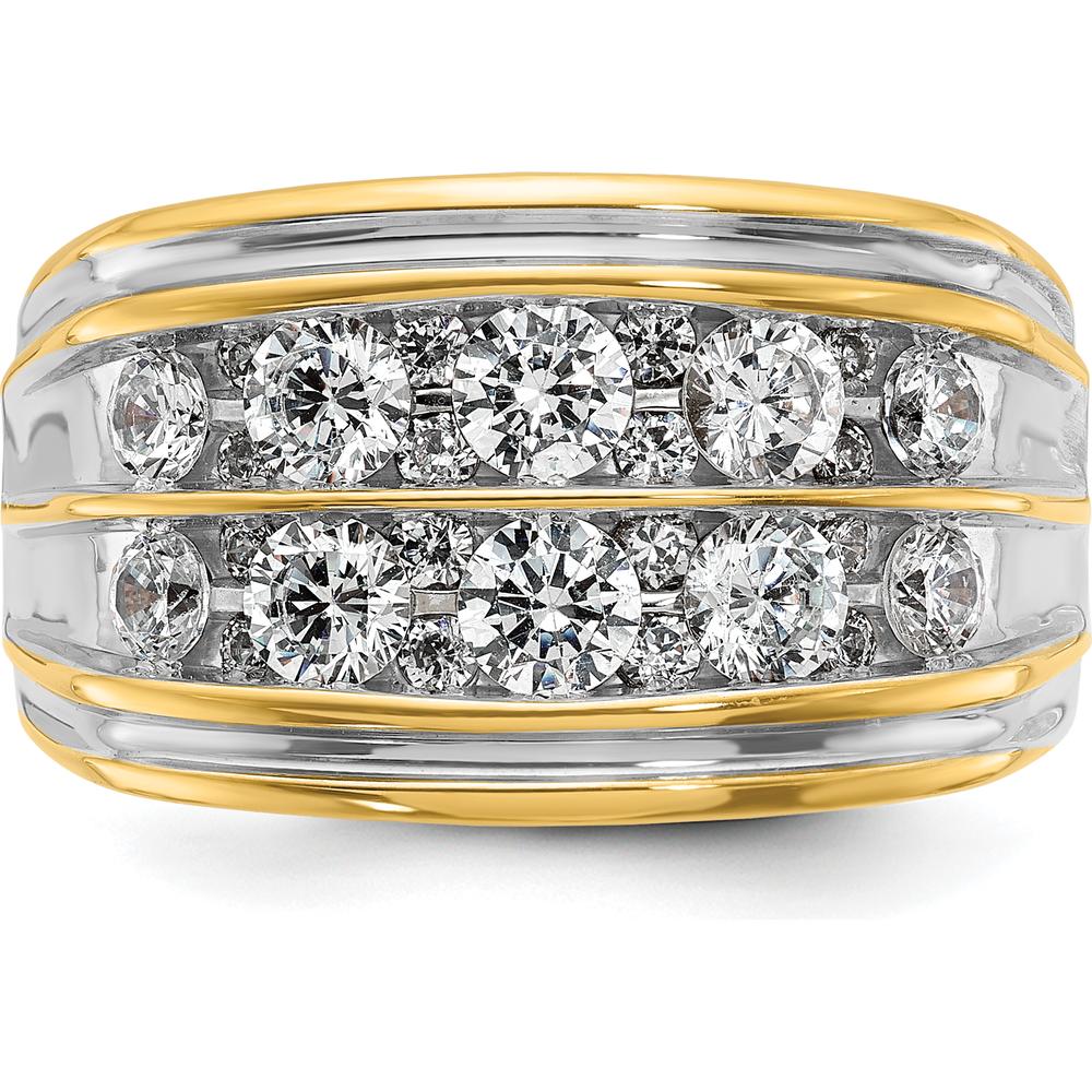 14K Yellow Gold 2-Row Diamond Band with Grooved Design - 2.00 Carats Total Diamond Weight by IBGoodman