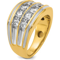 14K Yellow Gold 2-Row Diamond Band with Grooved Design - 2.00 Carats Total Diamond Weight by IBGoodman