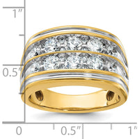 14K Yellow Gold 2-Row Diamond Band with Grooved Design - 2.00 Carats Total Diamond Weight by IBGoodman