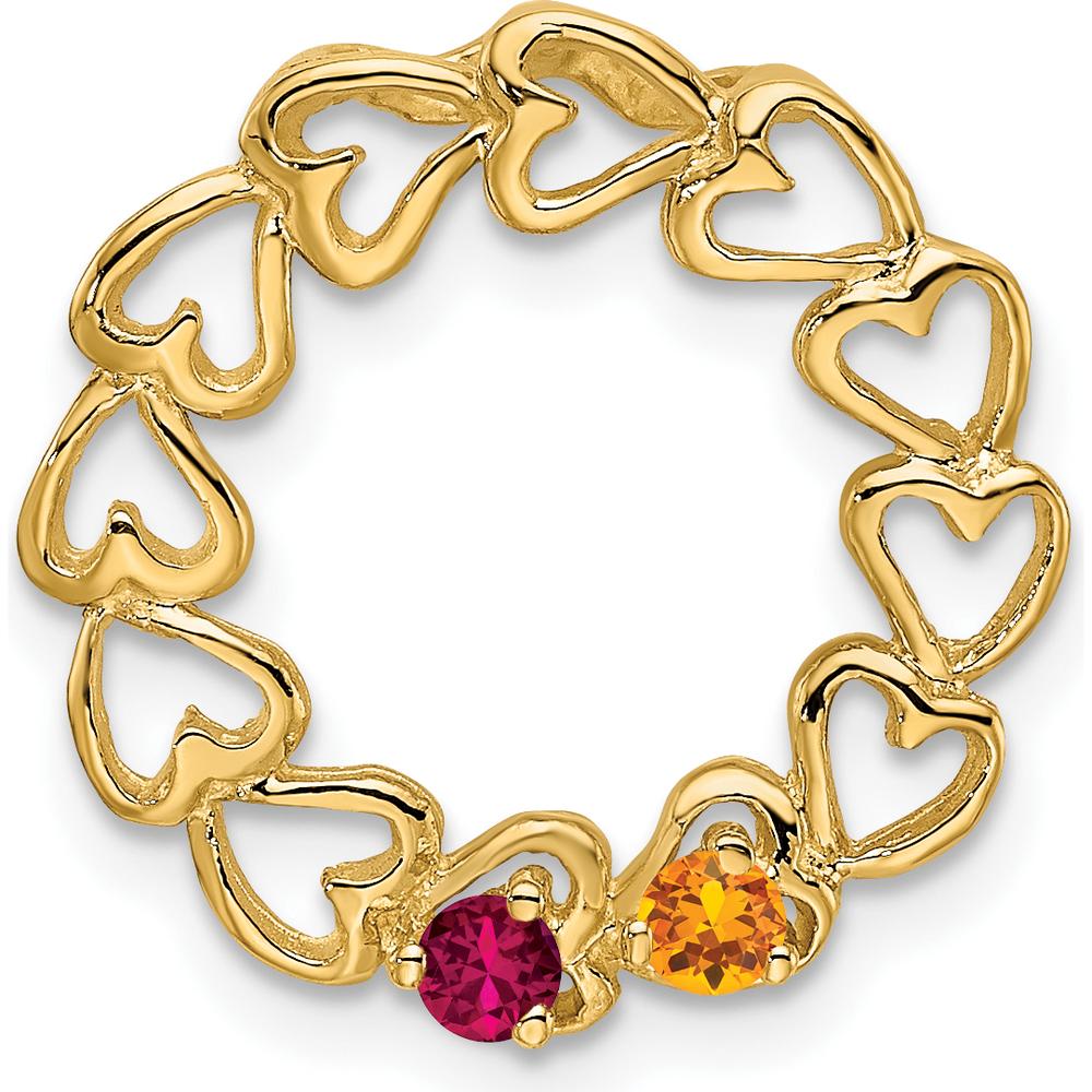 14K Yellow Gold 2-Stone Family Pendant Mounting - 19mm Length, Heart Design by Oro Pregiato