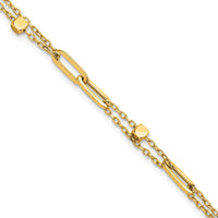 14K Yellow Gold 2-Strand Beaded Fancy Paperclip Link Bracelet - 7.5" Length by 0