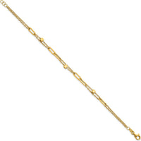 14K Yellow Gold 2-Strand Beaded Fancy Paperclip Link Bracelet - 7.5" Length by 0