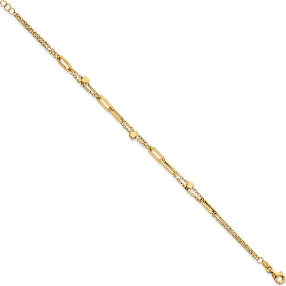 14K Yellow Gold 2-Strand Beaded Fancy Paperclip Link Bracelet - 7.5" Length by 0