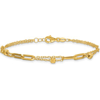 14K Yellow Gold 2-Strand Beaded Fancy Paperclip Link Bracelet - 7.5" Length by 0