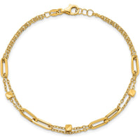 14K Yellow Gold 2-Strand Beaded Fancy Paperclip Link Bracelet - 7.5" Length by 0