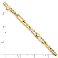 14K Yellow Gold 2-Strand Beaded Fancy Paperclip Link Bracelet - 7.5" Length by 0