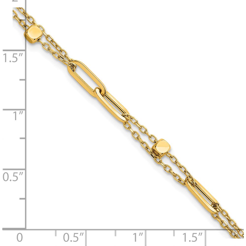 14K Yellow Gold 2-Strand Beaded Fancy Paperclip Link Bracelet - 7.5" Length by 0