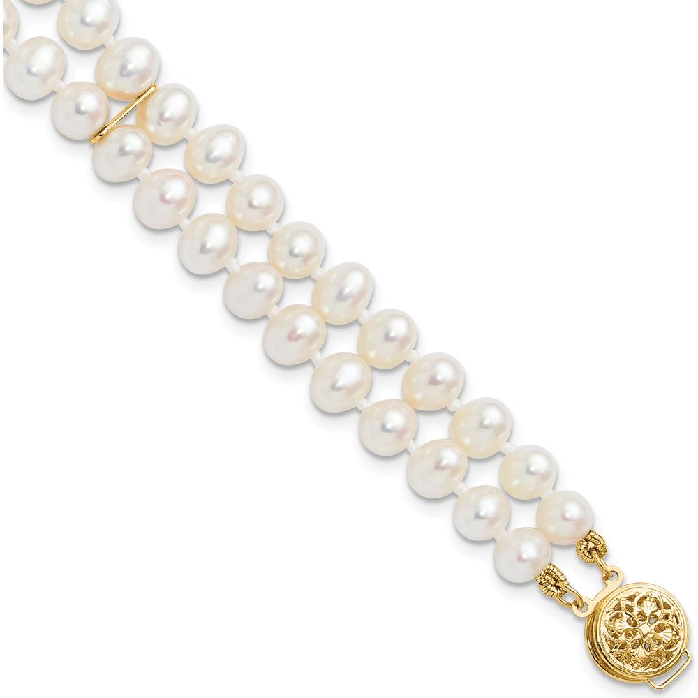14K Yellow Gold 2-Strand Freshwater Cultured Pearl Bracelet - 7.5" Length by Monteluci Fine Jewelry