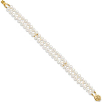 14K Yellow Gold 2-Strand Freshwater Cultured Pearl Bracelet - 7.5" Length by Monteluci Fine Jewelry