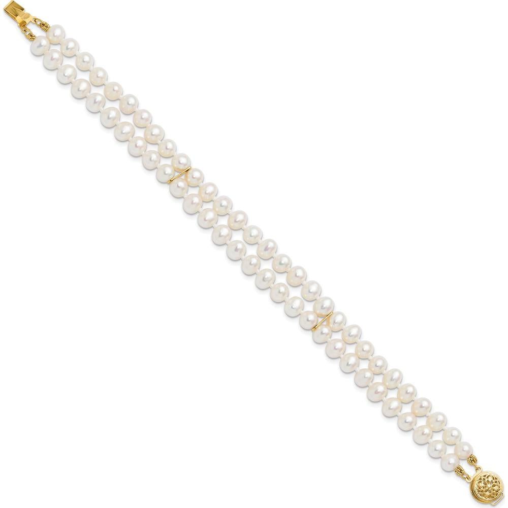 14K Yellow Gold 2-Strand Freshwater Cultured Pearl Bracelet - 7.5" Length by Monteluci Fine Jewelry