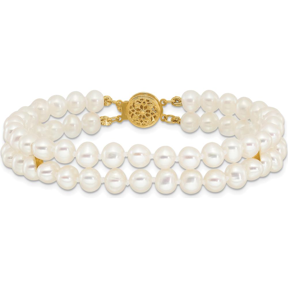 14K Yellow Gold 2-Strand Freshwater Cultured Pearl Bracelet - 7.5" Length by Monteluci Fine Jewelry