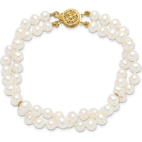 14K Yellow Gold 2-Strand Freshwater Cultured Pearl Bracelet - 7.5" Length by Monteluci Fine Jewelry
