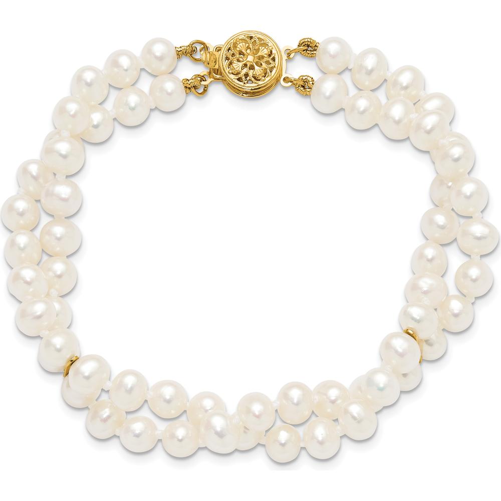 14K Yellow Gold 2-Strand Freshwater Cultured Pearl Bracelet - 7.5" Length by Monteluci Fine Jewelry
