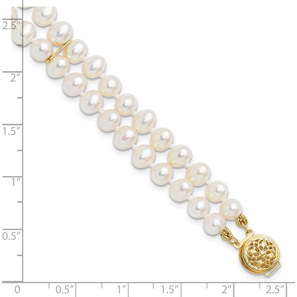 14K Yellow Gold 2-Strand Freshwater Cultured Pearl Bracelet - 7.5" Length by Monteluci Fine Jewelry