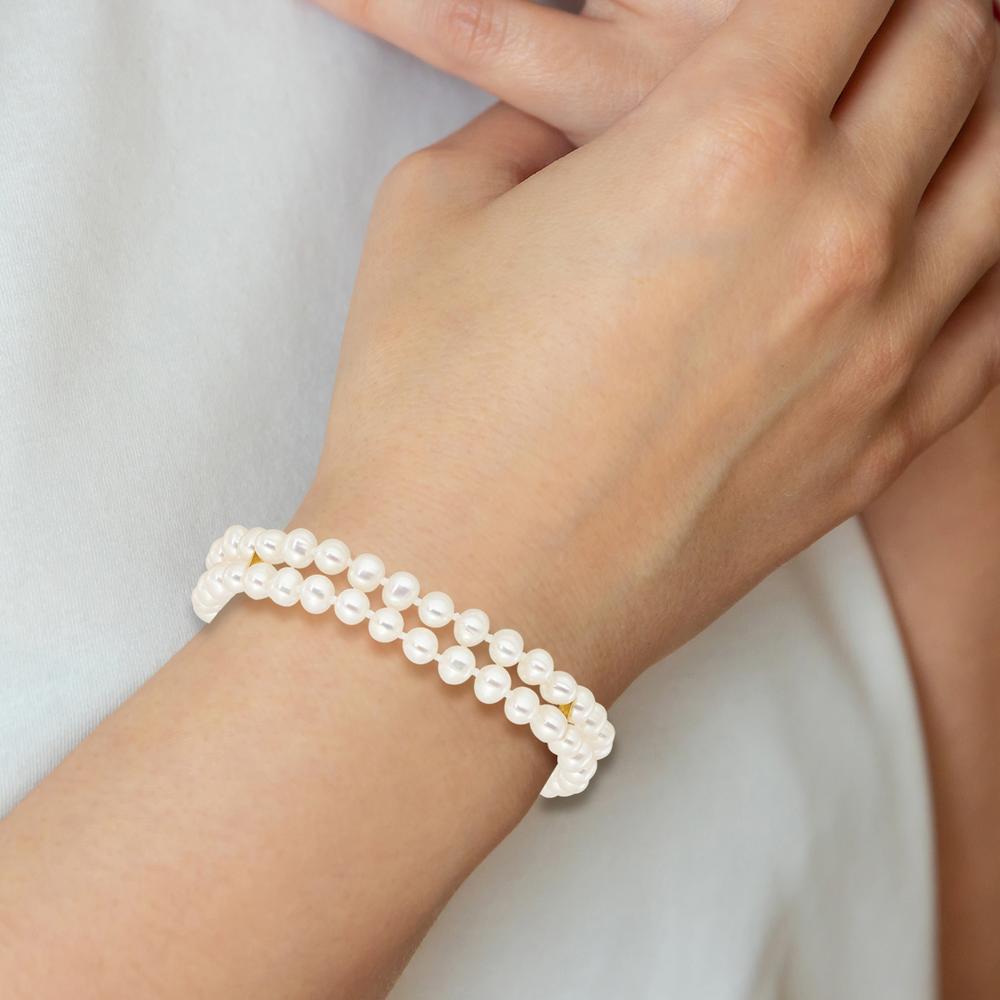 14K Yellow Gold 2-Strand Freshwater Cultured Pearl Bracelet - 7.5" Length by Monteluci Fine Jewelry