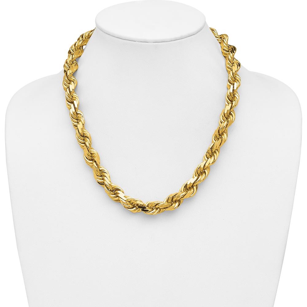 14K Yellow Gold 20" 12mm Diamond-cut Rope Chain with Fancy Lobster Clasp