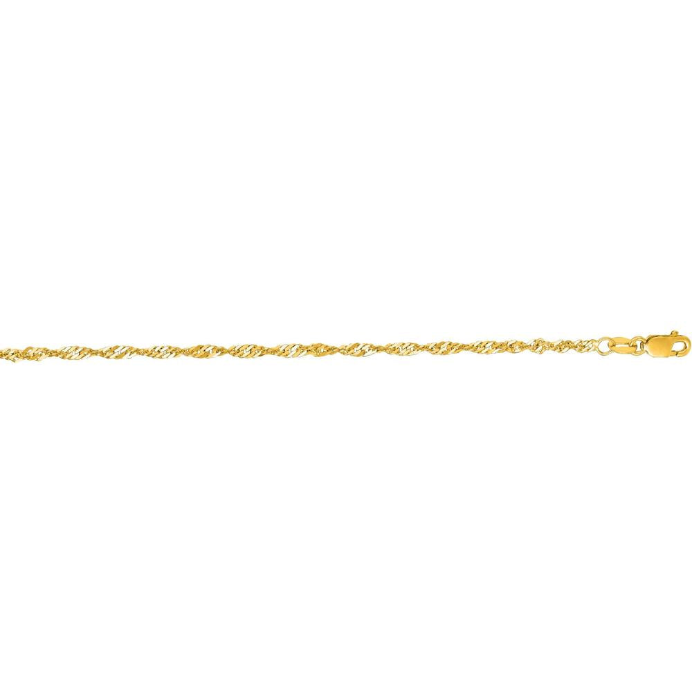 14K Yellow Gold 20" 2.1mm Diamond-Cut Singapore Chain Necklace with Lobster Clasp by Orozza Fine Jewelry