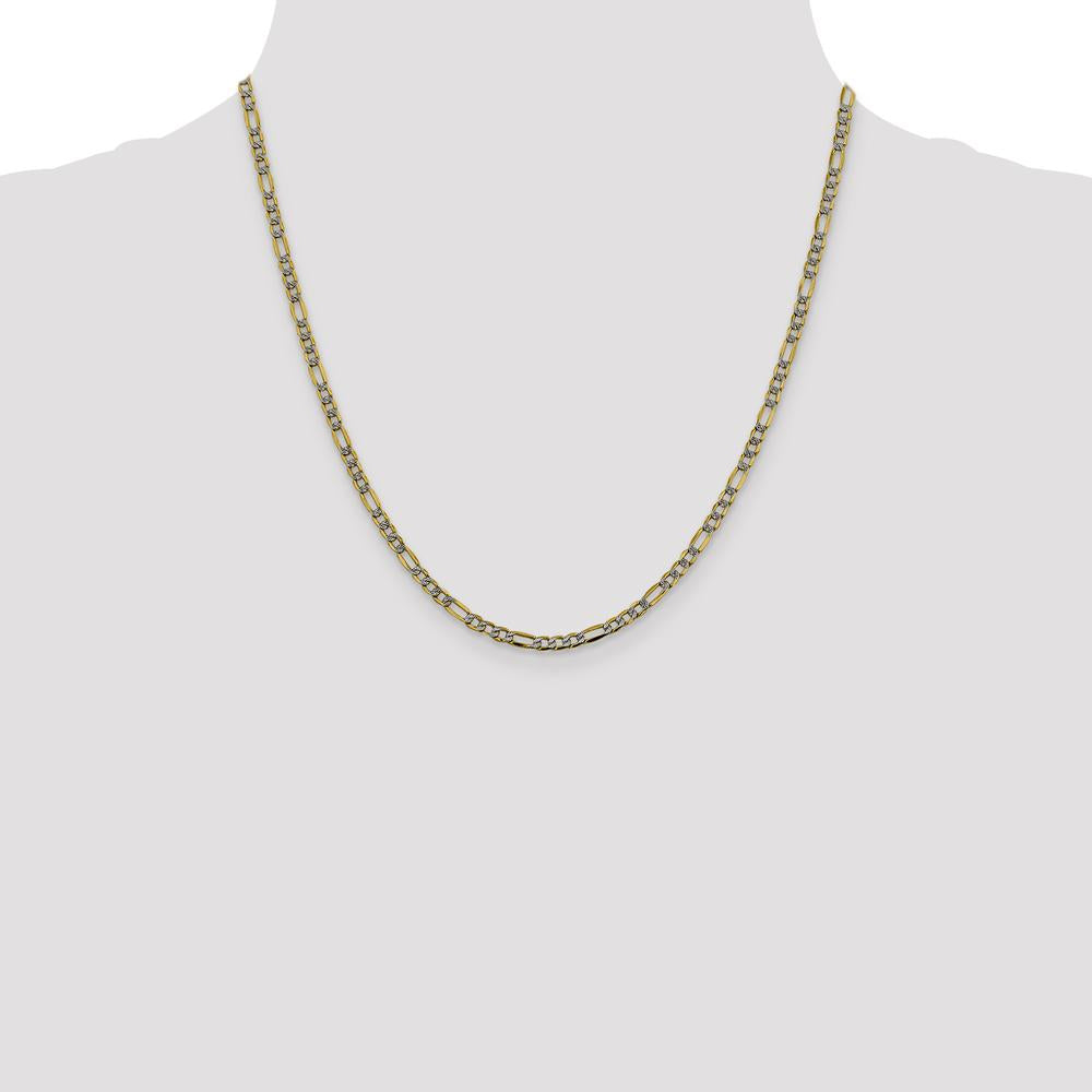 14K Yellow Gold 20" 3.2mm Semi-Solid Rhodium Pavé Figaro Chain with Lobster Clasp by Oro Pregiato