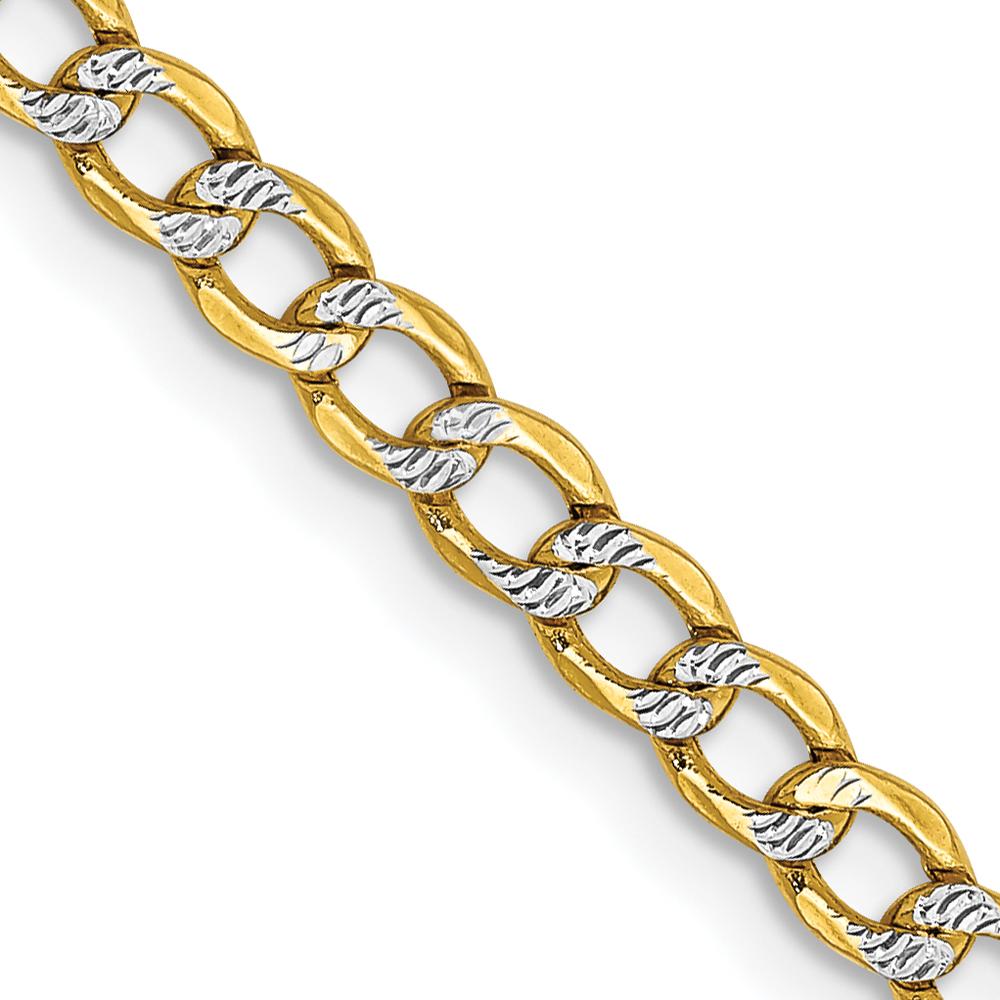 14K Yellow Gold 20" 3.4mm Semi-Solid Curb Chain with Rhodium Pavé Texture and Lobster Clasp by Oro Pregiato