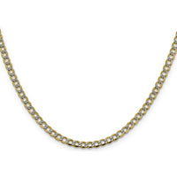 14K Yellow Gold 20" 3.4mm Semi-Solid Curb Chain with Rhodium Pavé Texture and Lobster Clasp by Oro Pregiato