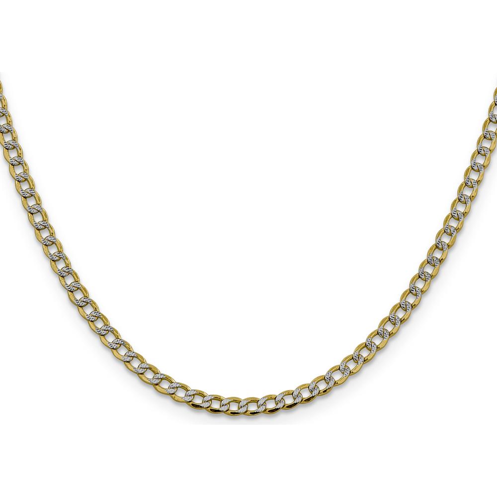 14K Yellow Gold 20" 3.4mm Semi-Solid Curb Chain with Rhodium Pavé Texture and Lobster Clasp by Oro Pregiato