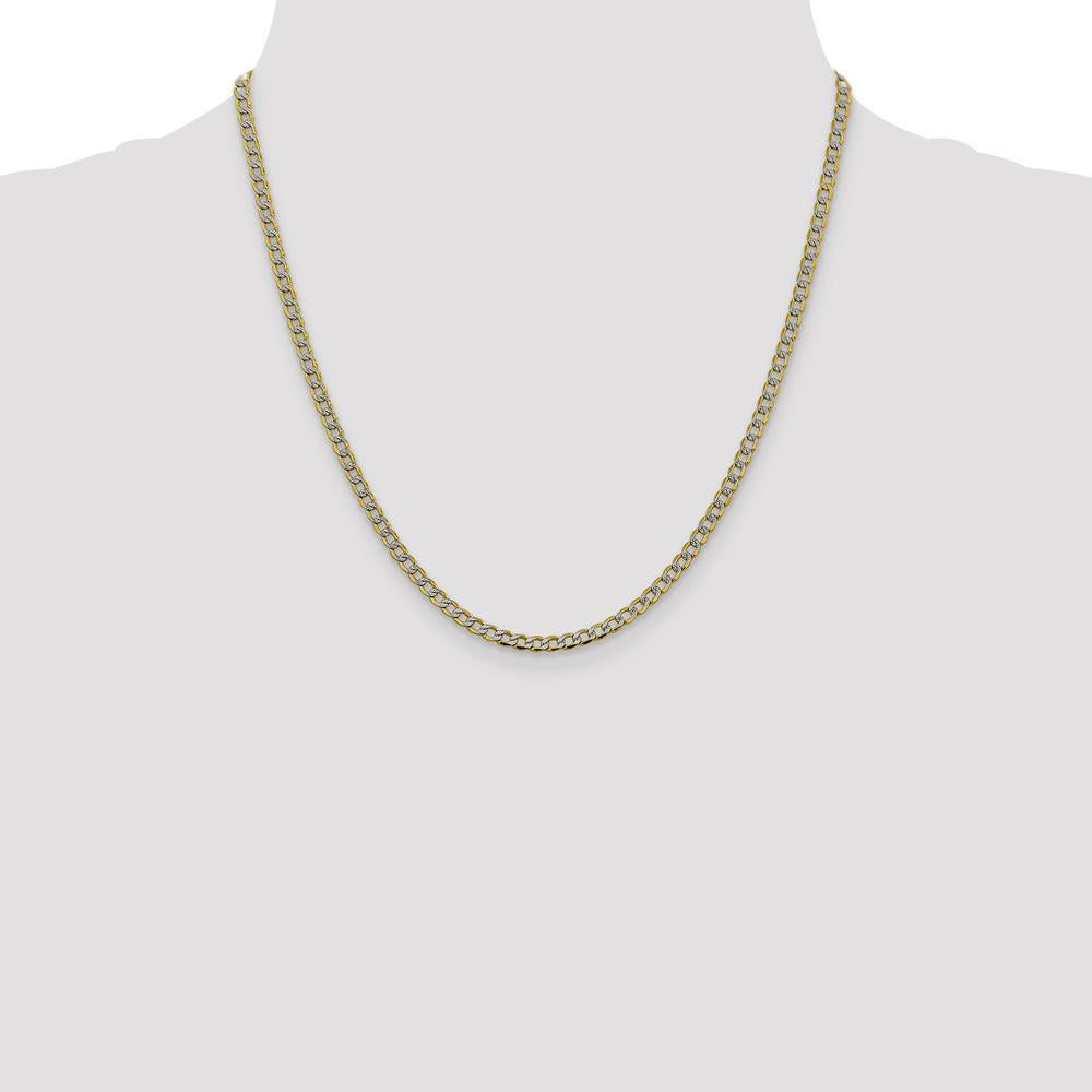 14K Yellow Gold 20" 3.4mm Semi-Solid Curb Chain with Rhodium Pavé Texture and Lobster Clasp by Oro Pregiato