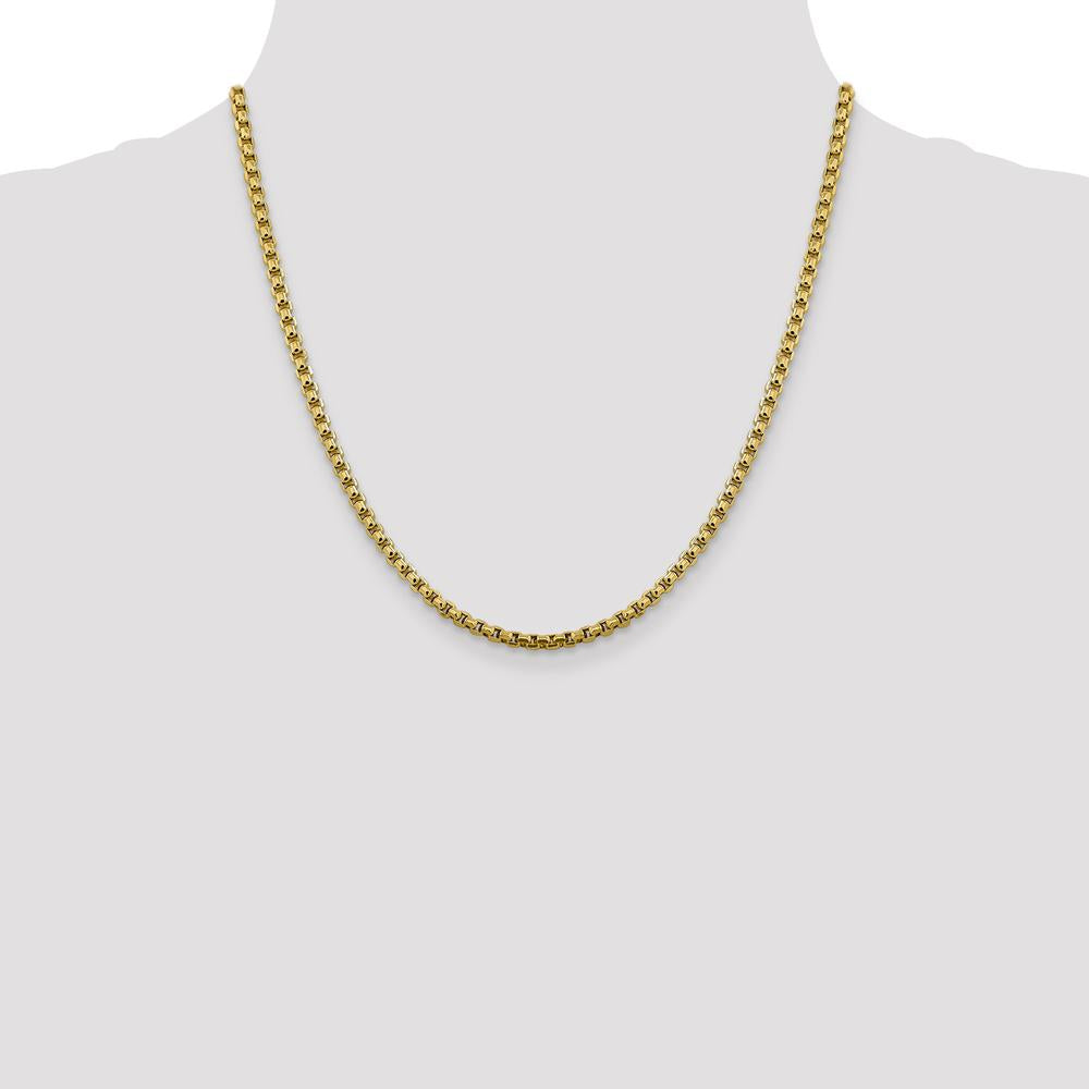 14K Yellow Gold 20" 3.6mm Semi-Solid Round Box Chain with Lobster Clasp by IBGoodman