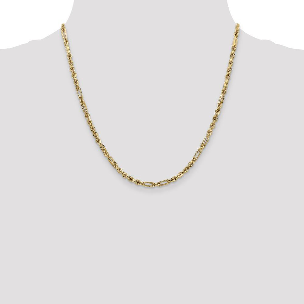 14K Yellow Gold 20" 3mm Diamond-Cut Milano Rope Chain Necklace with Lobster Clasp by Oro Pregiato