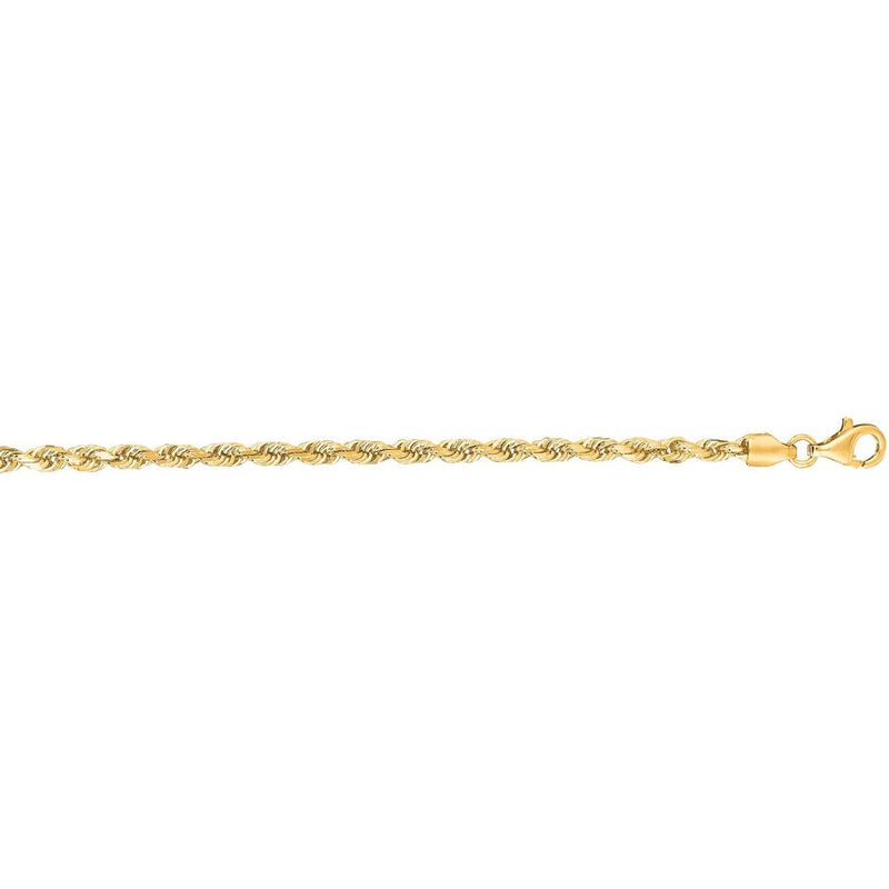 14K Yellow Gold 20" 3mm Diamond Cut Rope Chain Necklace with Lobster Clasp by Orozza Fine Jewelry