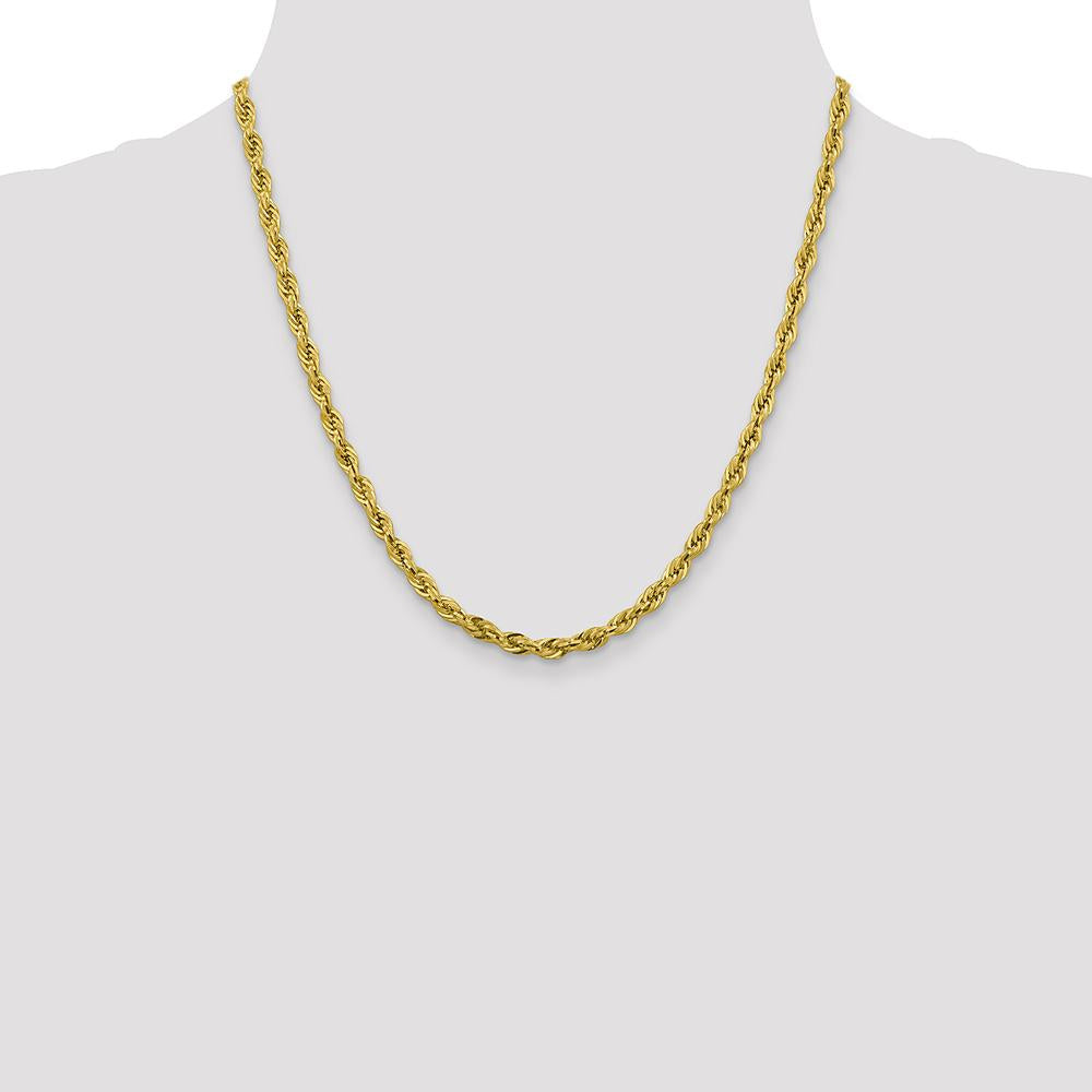 14K Yellow Gold 20" 4.25mm Semi Solid Rope Chain Necklace with Lobster Clasp by Oro Pregiato