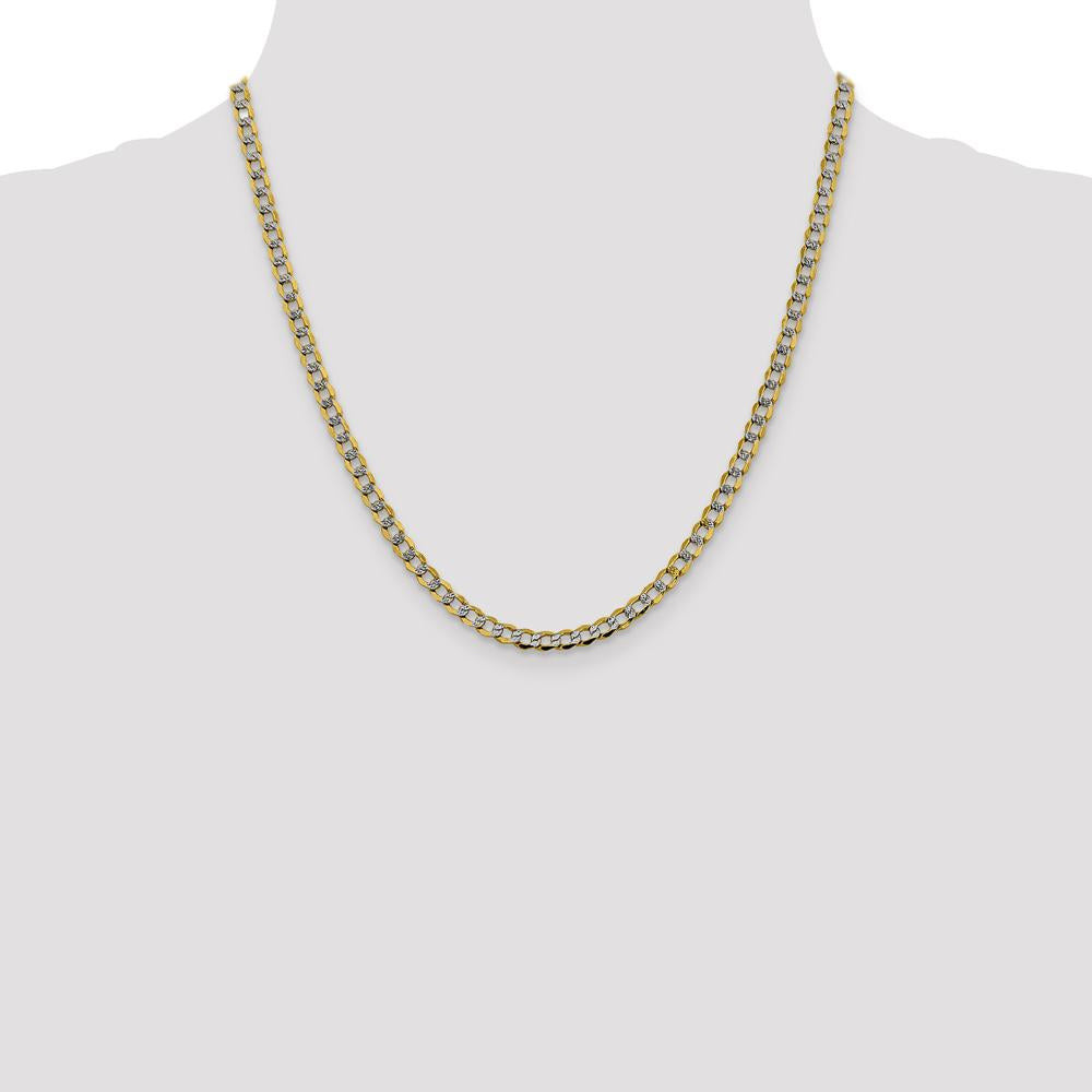 14K Yellow Gold 20" 4.3mm Semi-Solid Rhodium Pavé Curb Chain with Lobster Clasp by Oro Pregiato