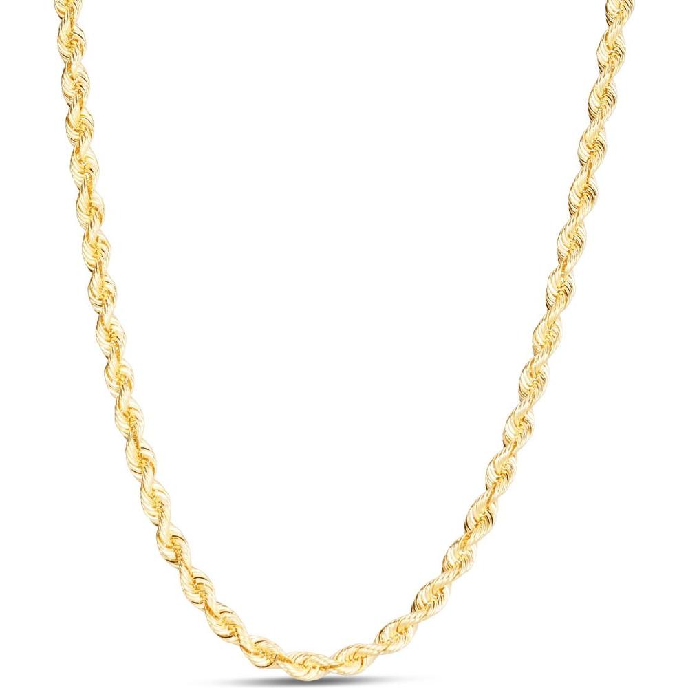 14K Yellow Gold 20" 4.3mm Silk Rope Chain Necklace with Lobster Clasp by Orozza Fine Jewelry
