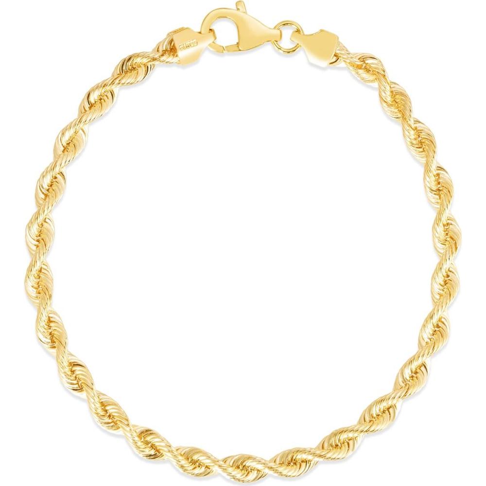 14K Yellow Gold 20" 4.3mm Silk Rope Chain Necklace with Lobster Clasp by Orozza Fine Jewelry