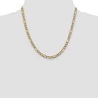 14K Yellow Gold 20" 5.25mm Semi-Solid Figaro Chain with Rhodium Pave Texture and Lobster Clasp by Oro Pregiato