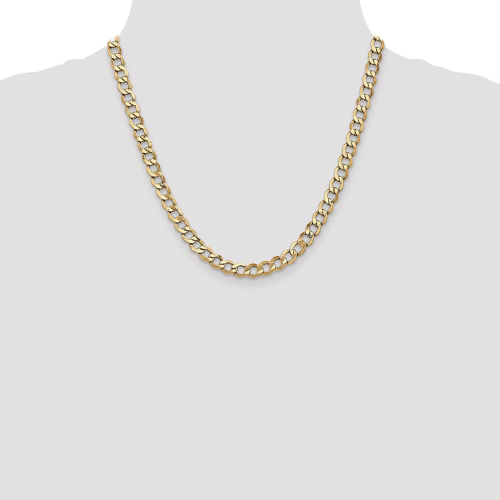 14K Yellow Gold 20" 6.5mm Semi-Solid Curb Chain with Lobster Clasp - Polished Finish by Oro Pregiato