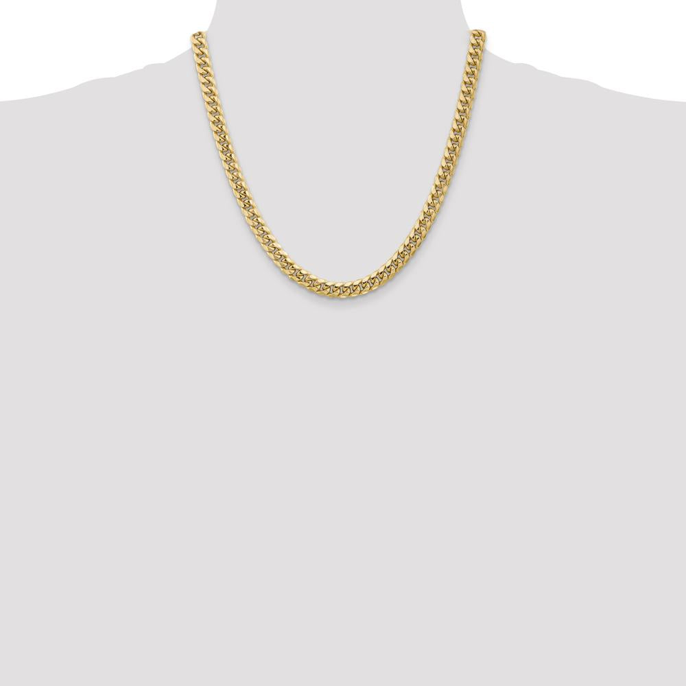 14K Yellow Gold 20" 6.75mm Semi-Solid Miami Cuban Chain with Lobster Clasp by Oro Pregiato