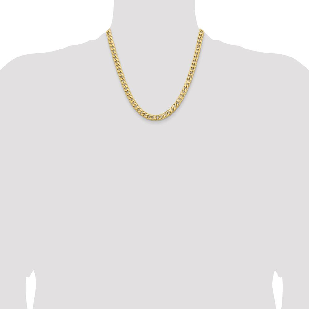 14K Yellow Gold 20" 6.75mm Solid Miami Cuban Link Chain with Lobster Clasp by Oro Pregiato