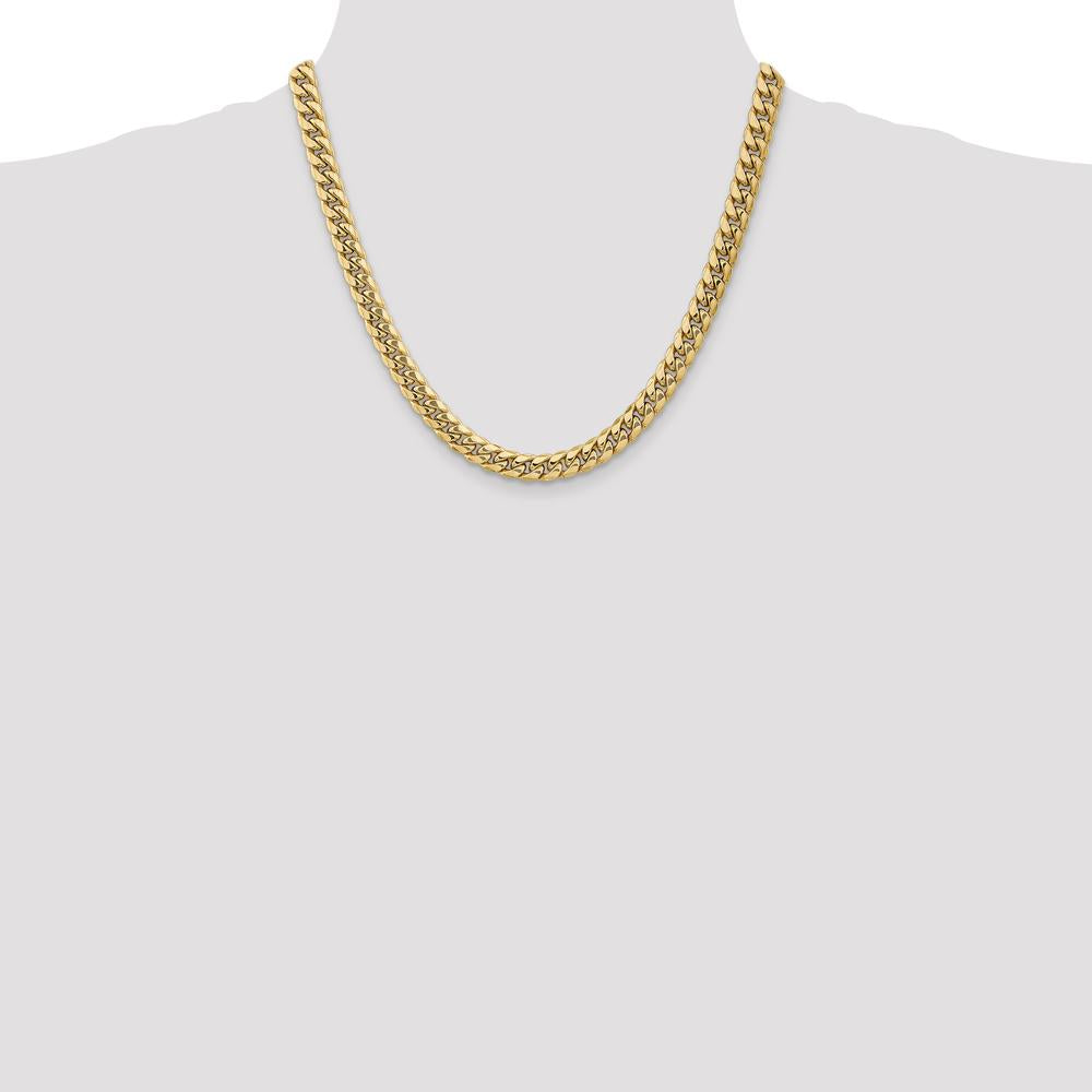 14K Yellow Gold 20" 7.3mm Semi-Solid Miami Cuban Chain Necklace with Lobster Clasp by Oro Pregiato