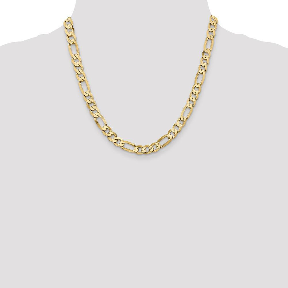 14K Yellow Gold 20" 7.5mm Flat Figaro Chain with Lobster Clasp by Oro Pregiato