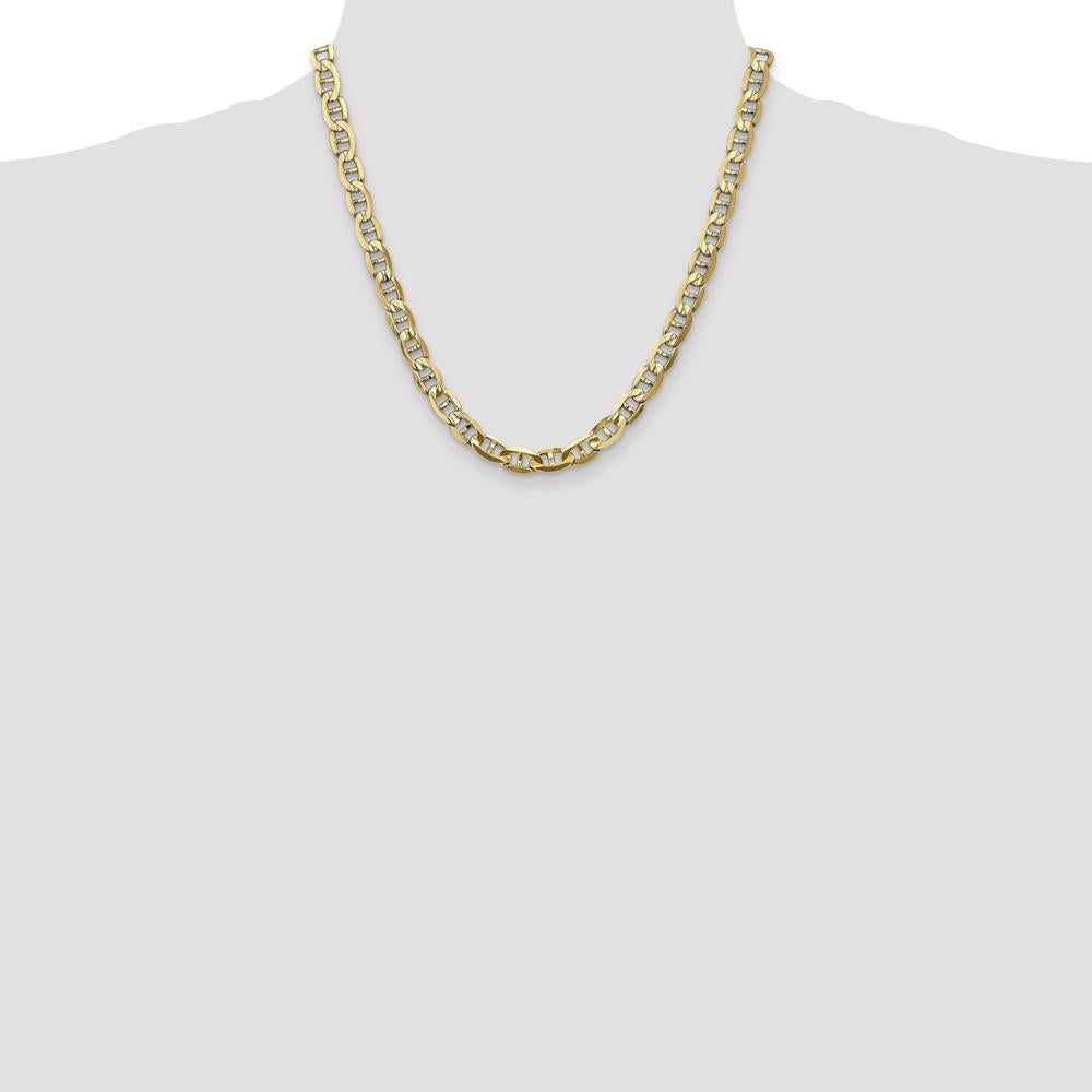14K Yellow Gold 20" 7mm Concave Anchor Chain Necklace with Lobster Clasp by Oro Pregiato